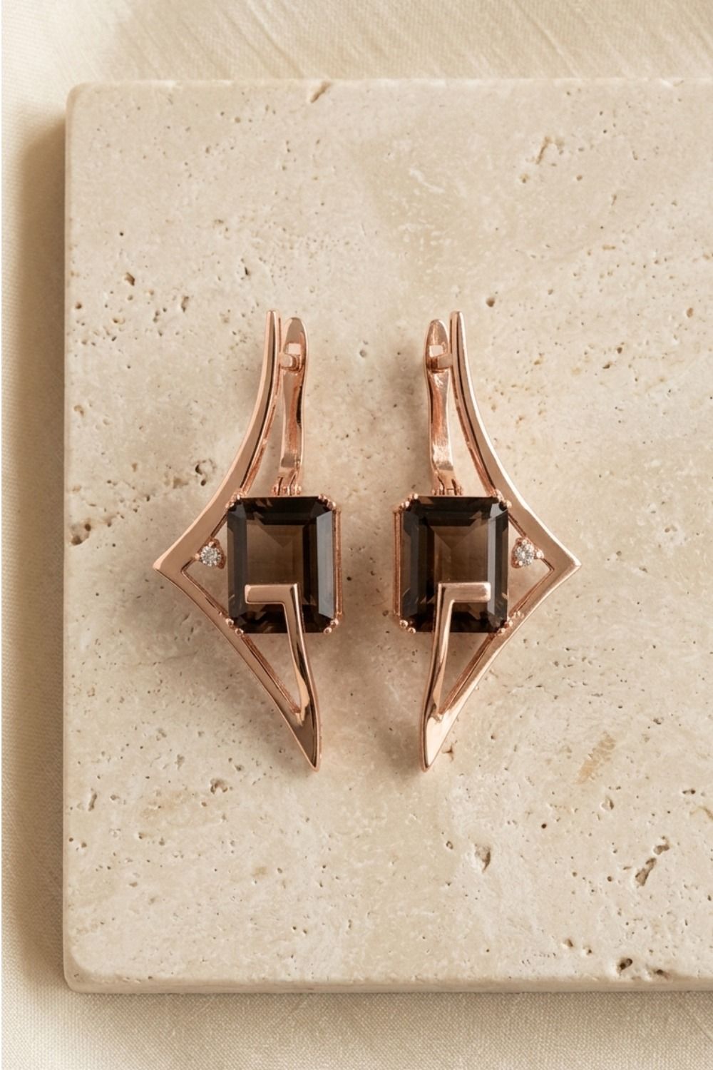 Smoky Quartz Roz Pırlanta Küpe (GPE0053)