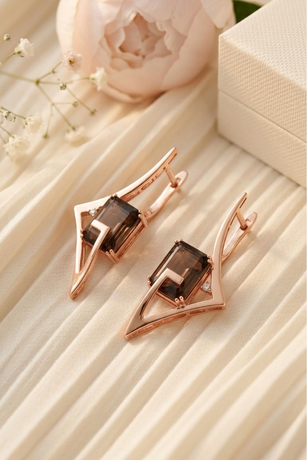 Smoky Quartz Roz Pırlanta Küpe (GPE0053)