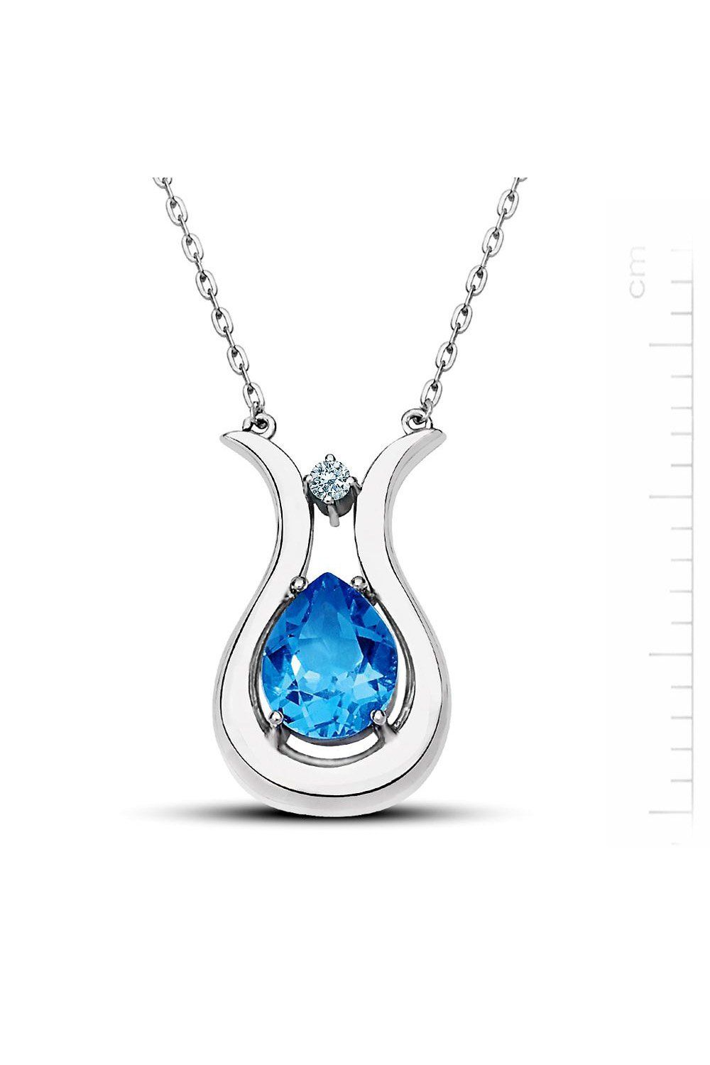 Pırlanta Mavi Topaz 'Seni Seviyorum' Kolye (GK00118)