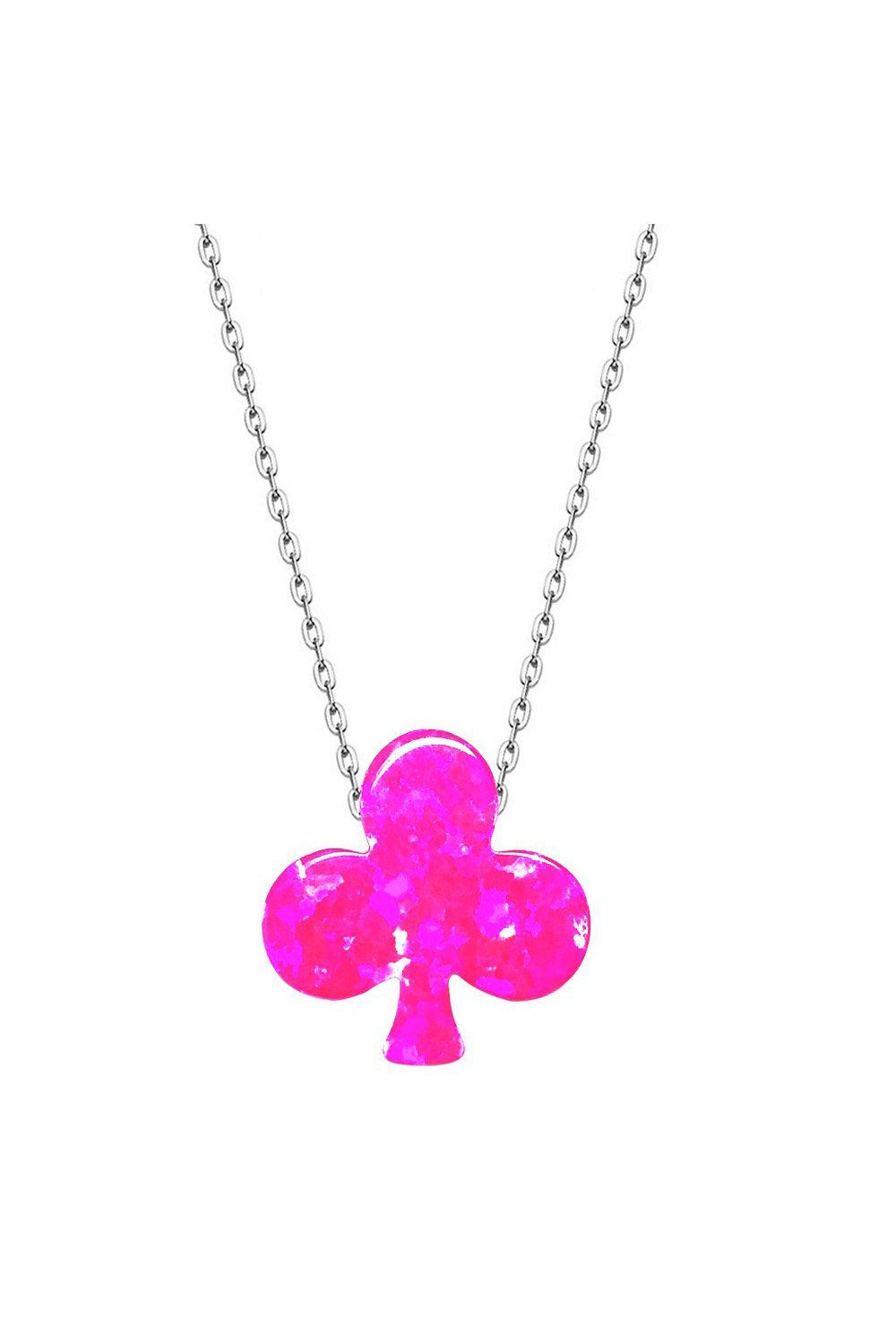 Pembe Opal Maça Gümüş Kolye (GK00286)