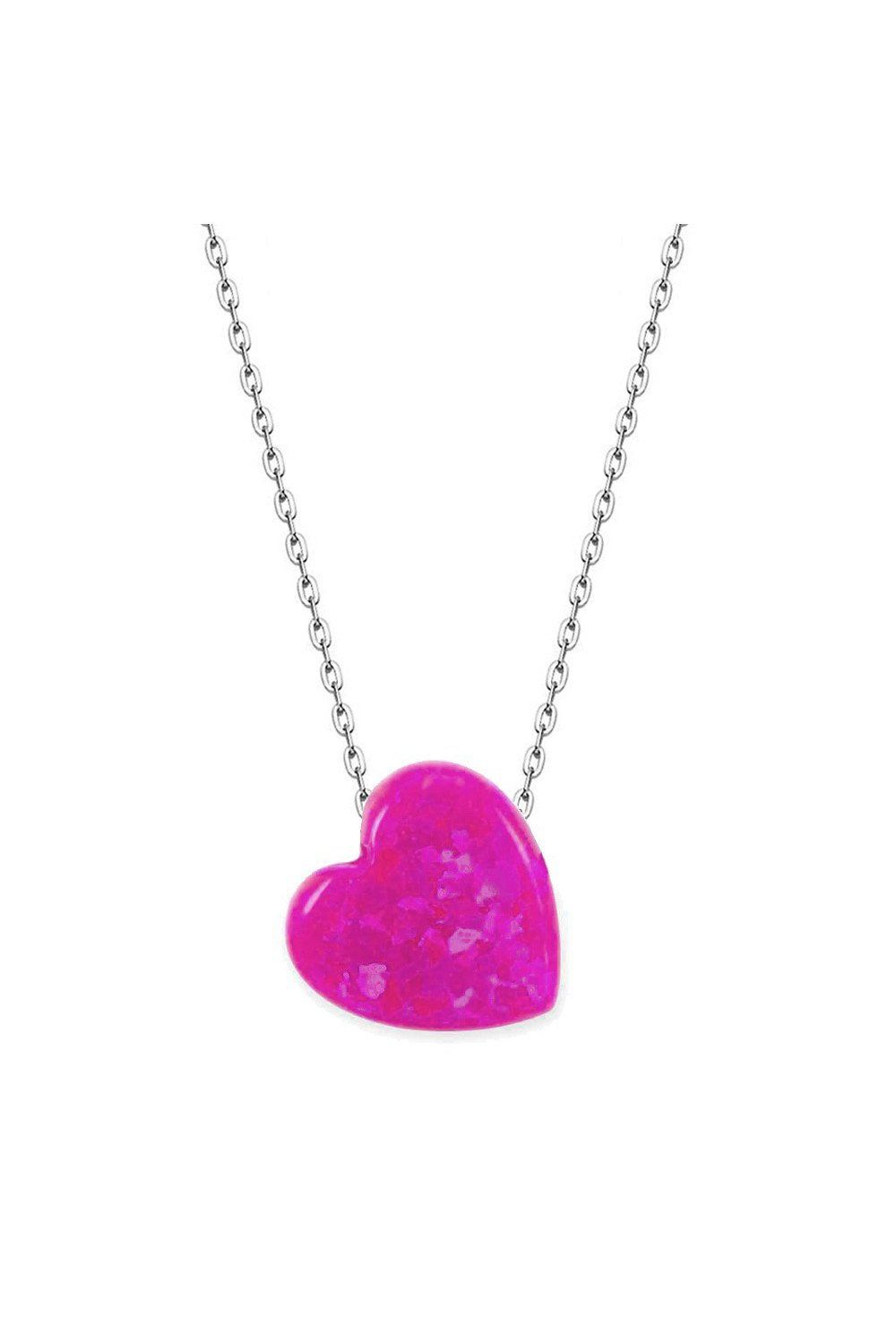 Pembe Opal Kalp Gümüş Kolye (GK00290)