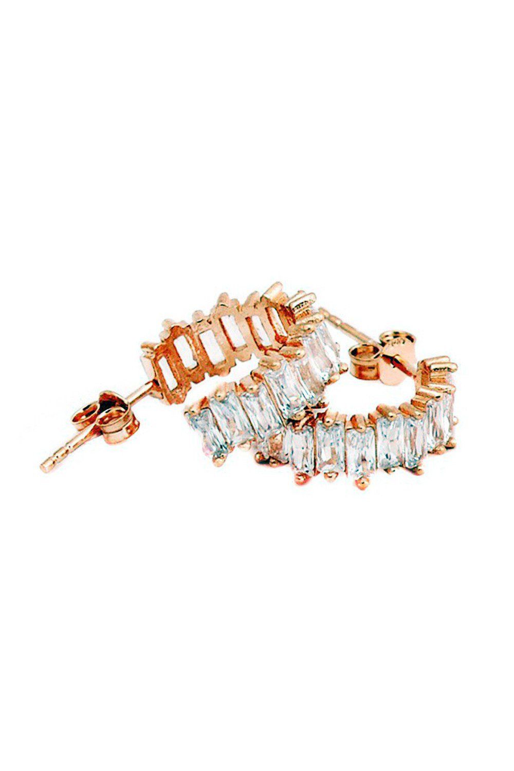 Baget Taşlı Rose Gümüş Küpe (GP00206)