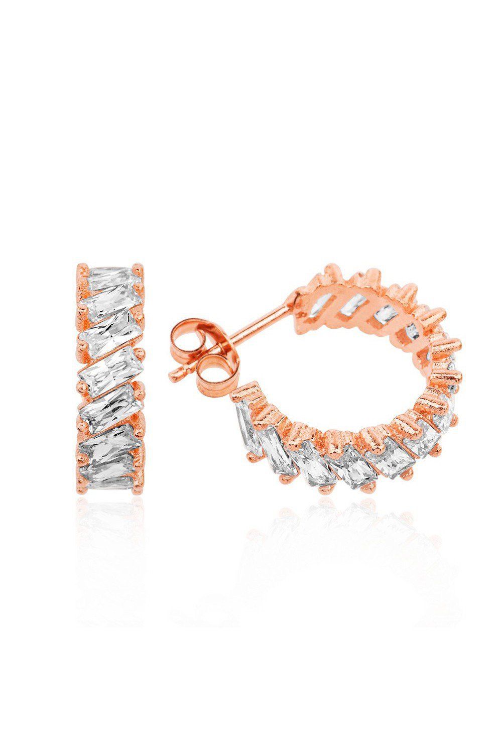 Baget Taşlı Rose Gümüş Küpe (GP00217)