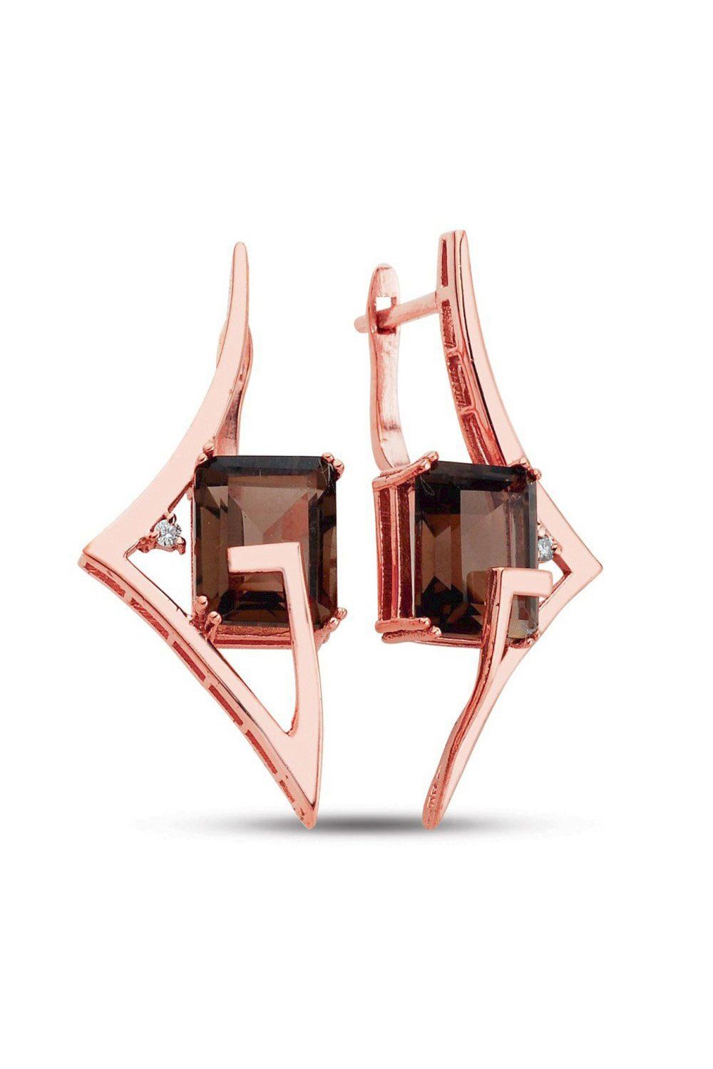 Smoky Quartz Roz Pırlanta Küpe (GPE0053)