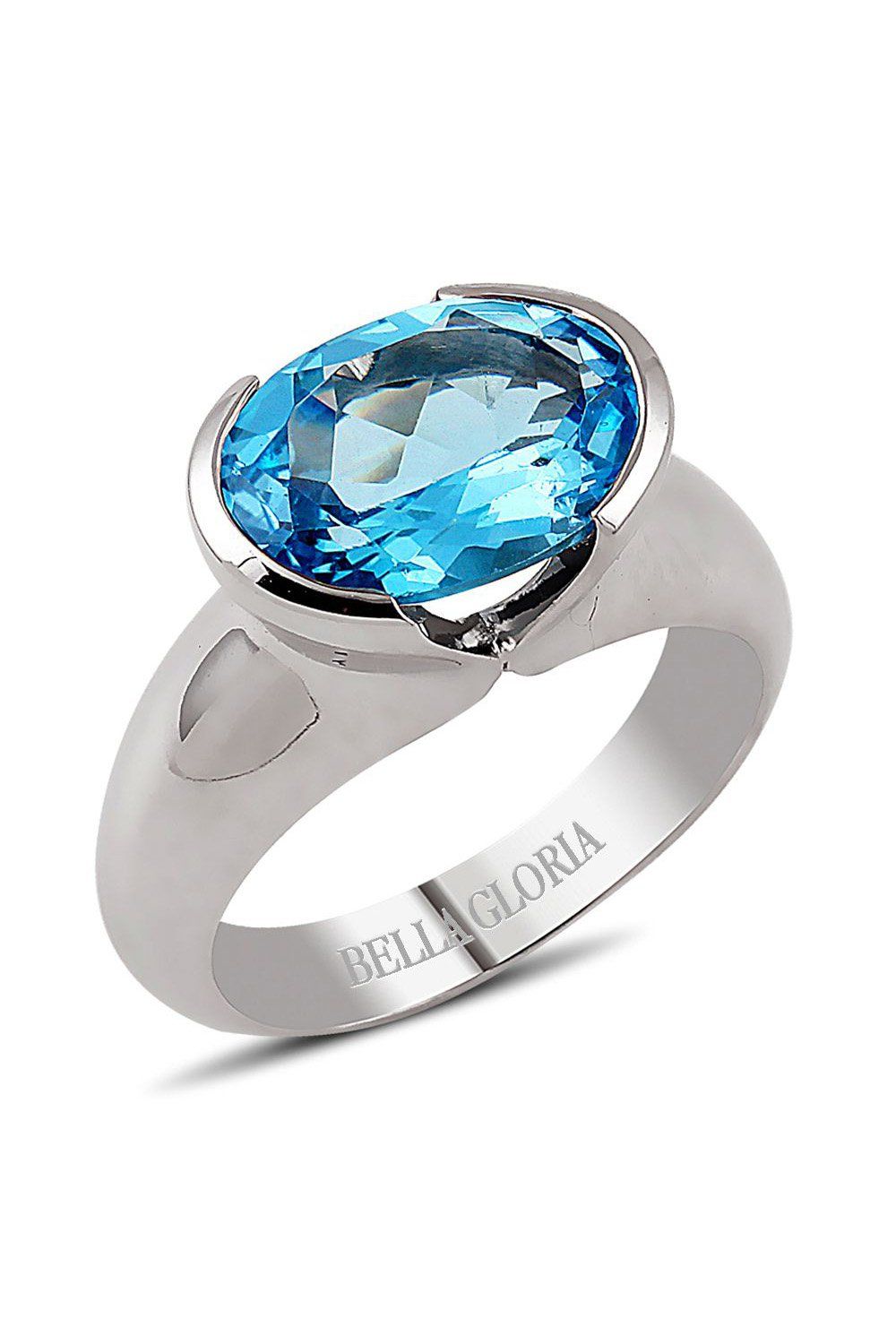 Oval Mavi Topaz Gümüş Yüzük (GPY0011)