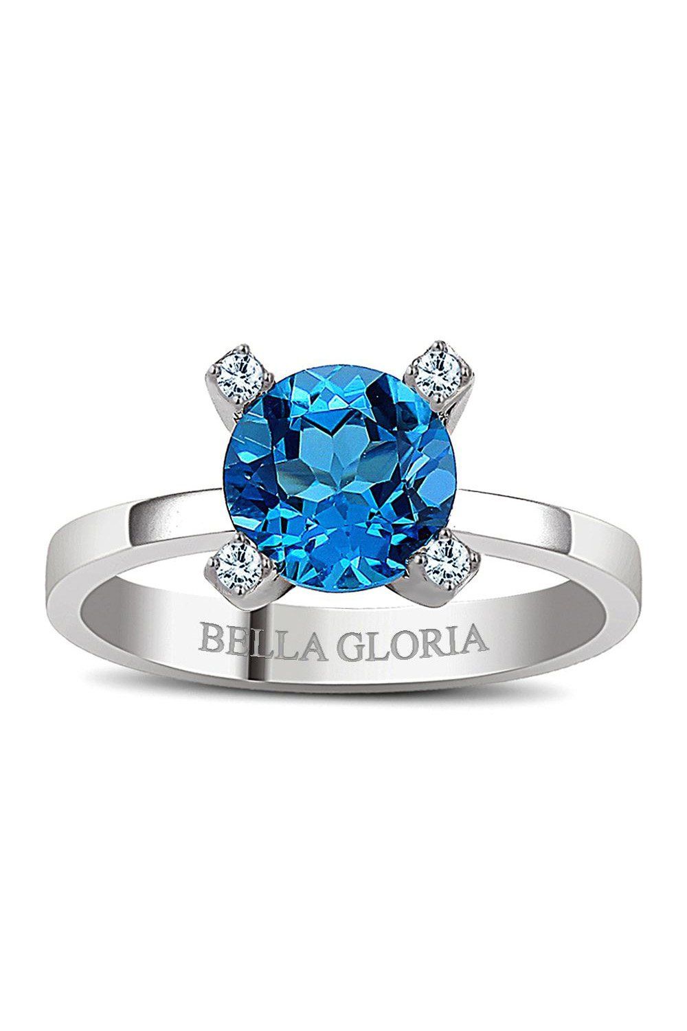 Altın Kaplamalı Mavi Topaz Pırlanta Yüzük (GPY0017)