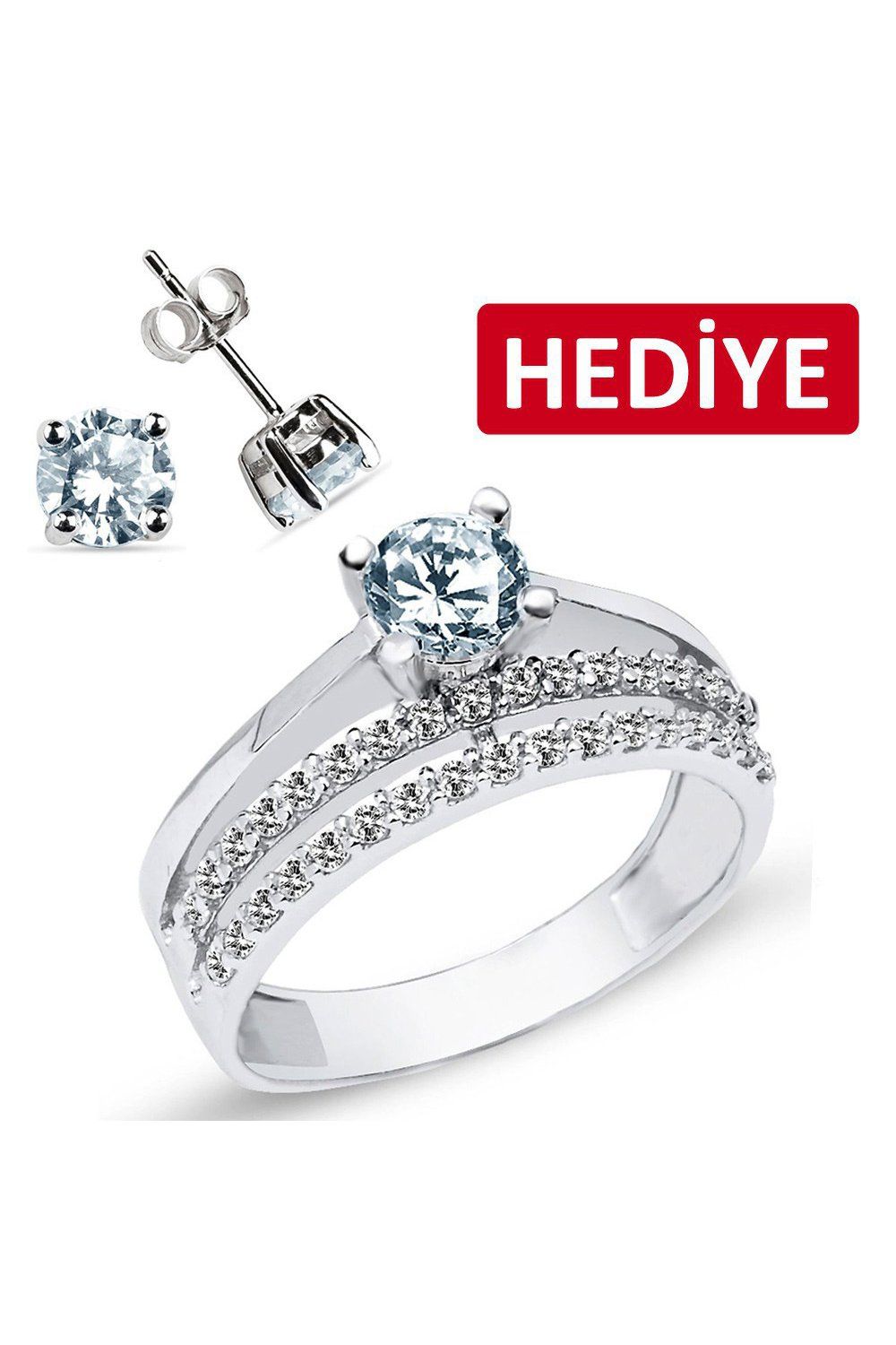 Gümüş Alyanslı Tektaş Yüzük (GY00176)