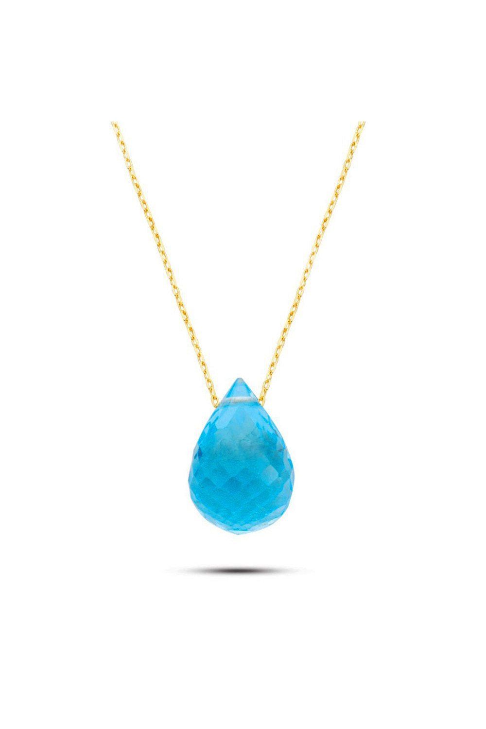 Mavi Topaz Drop Altın Kolye (PP8A003)