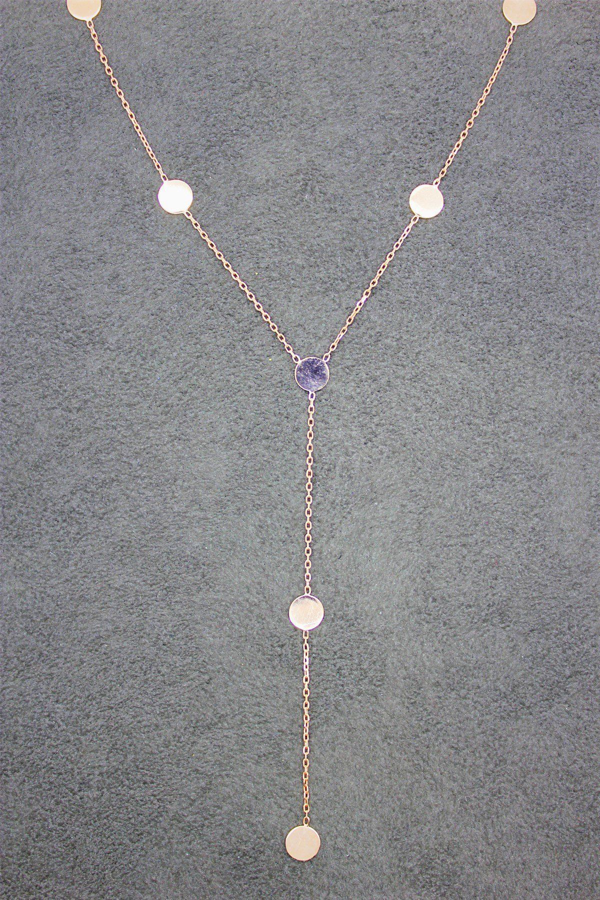 Sallantılı Yuvarlak Rose Gümüş Kolye (TGK0027)