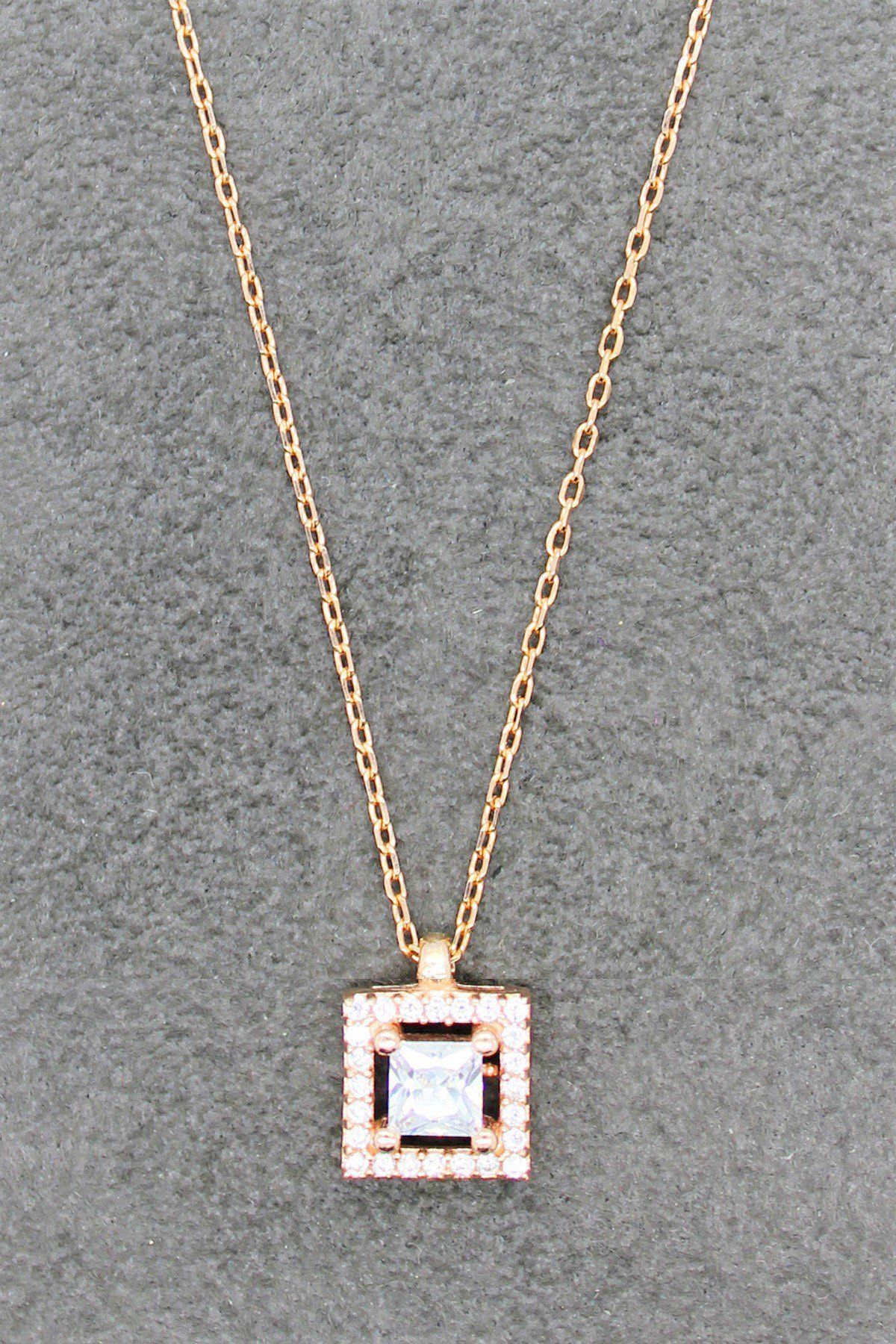 Dörtgen Tektaş Rose Gümüş Kolye (TGK0036)