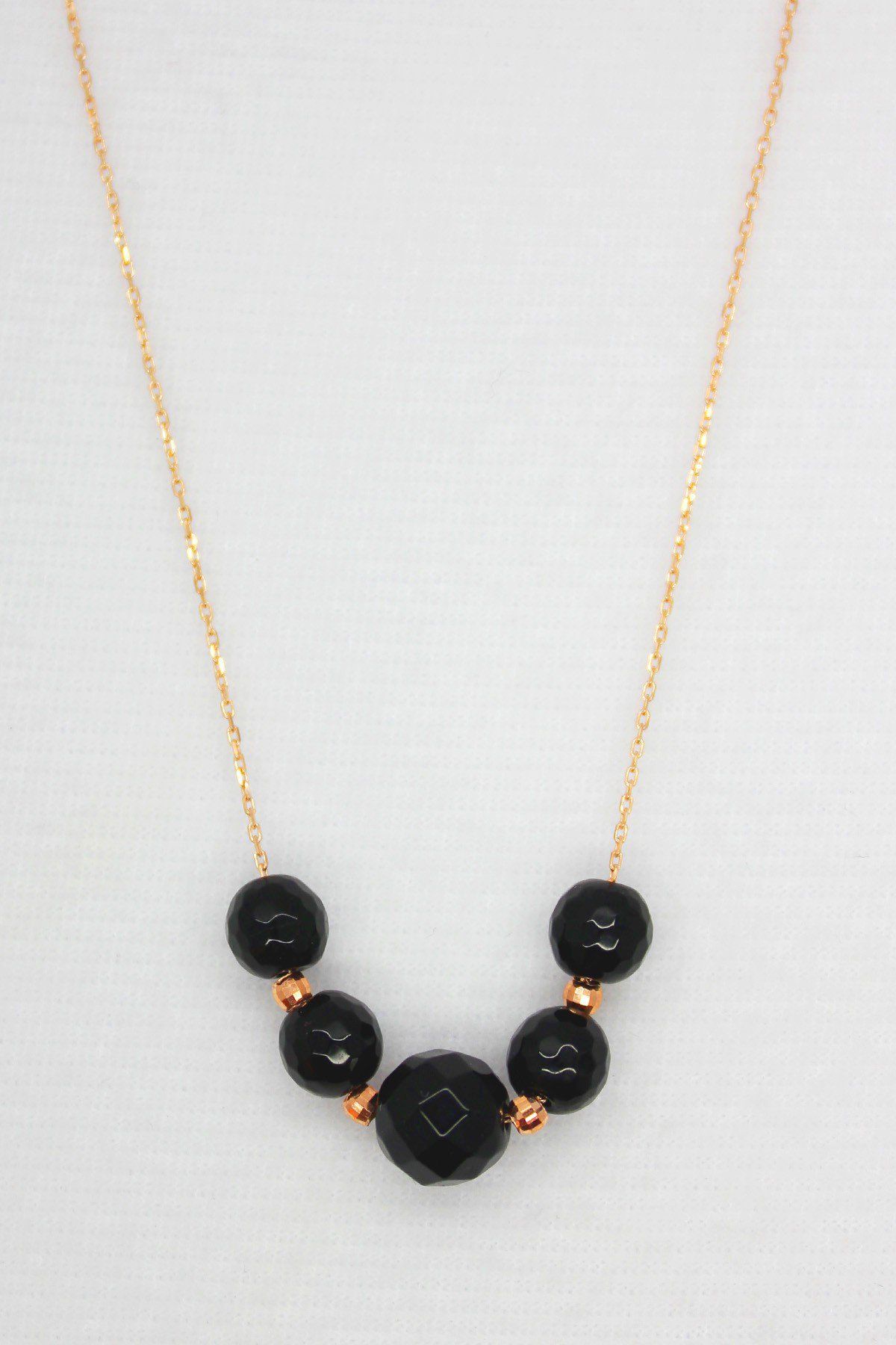 Fasetli Oniks Rose Gümüş Kolye (TGK0077)
