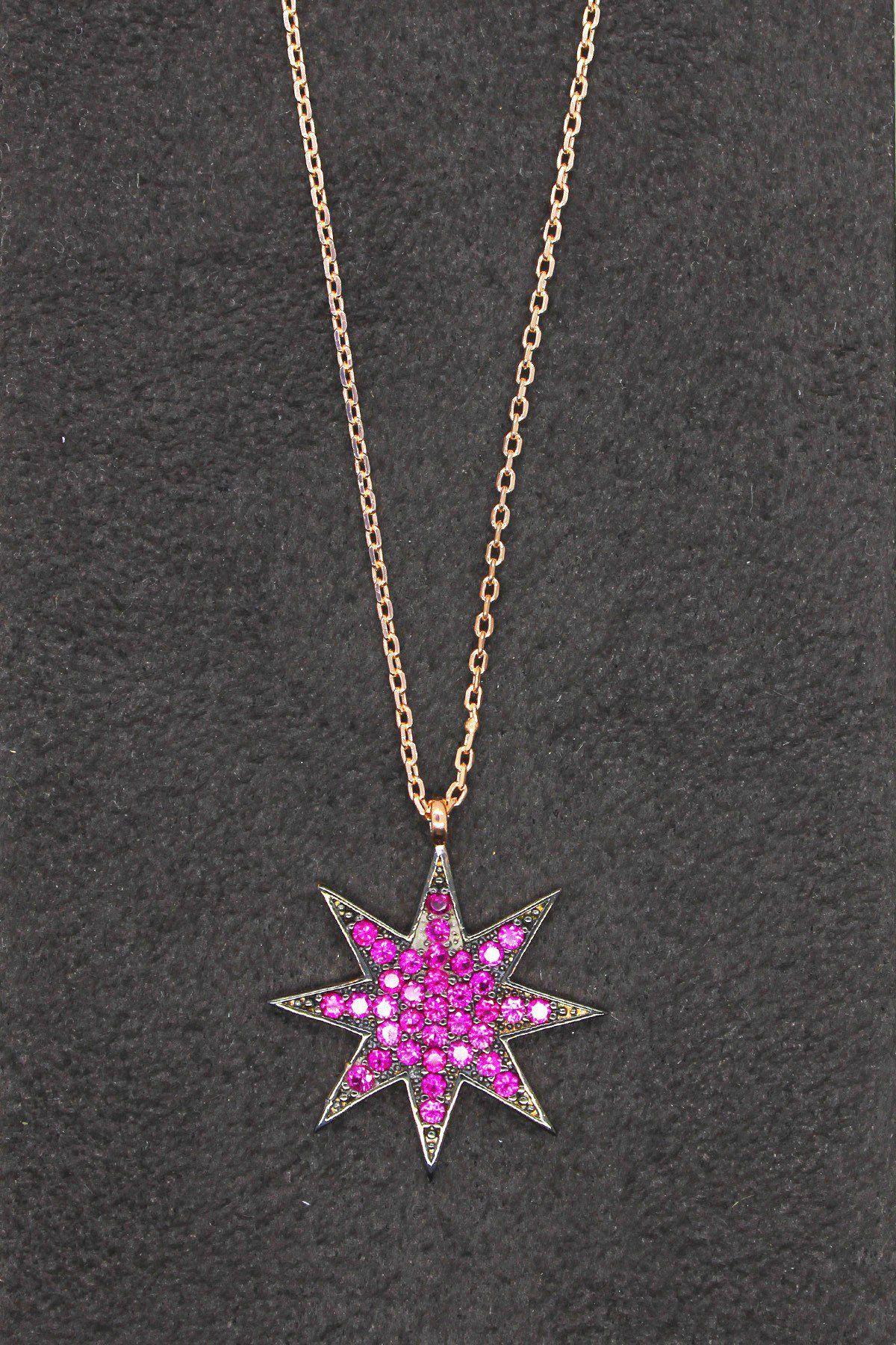Kırmızı Yıldız Rose Gümüş Kolye (TGK0094)