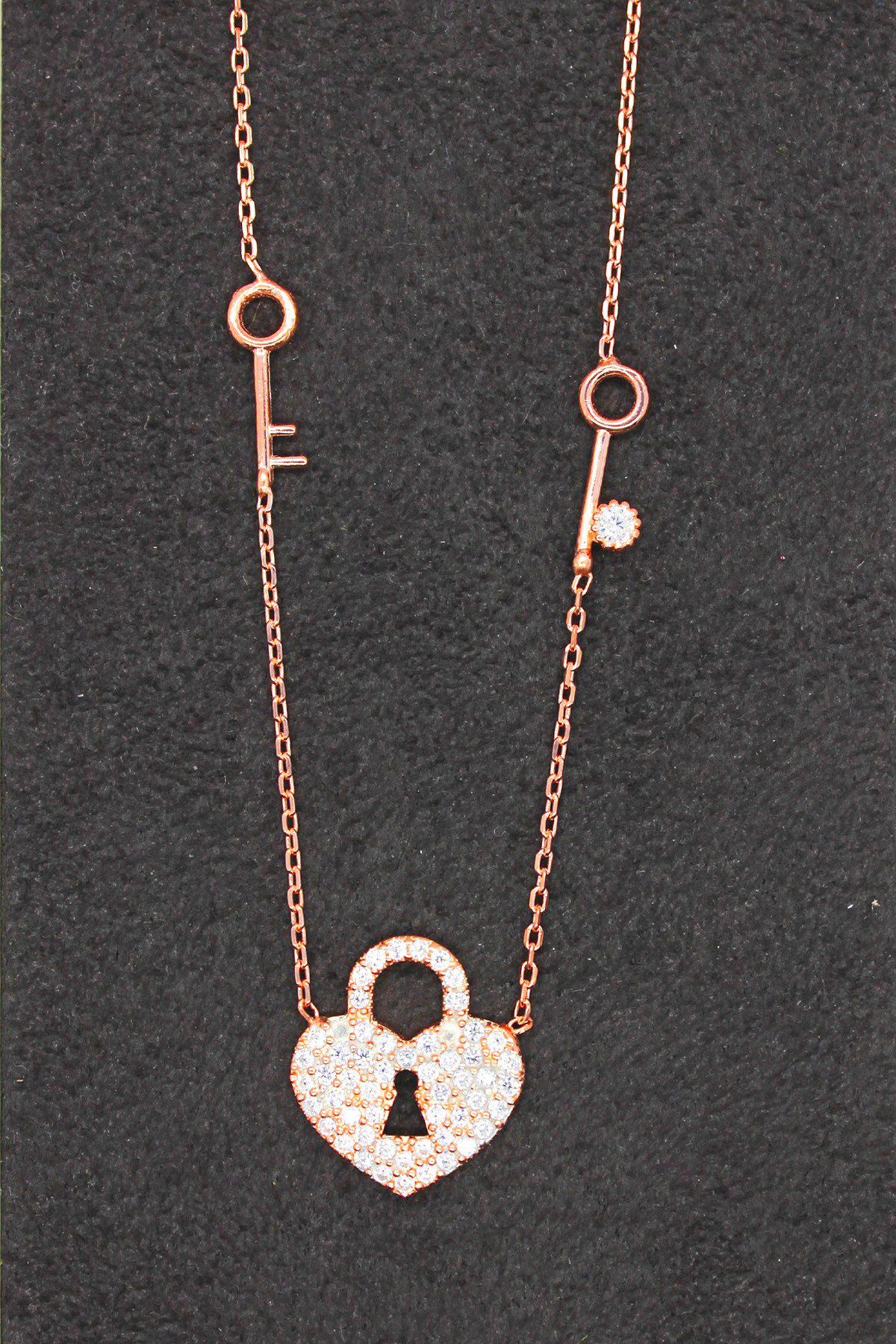 Kilit Anahtar Rose Gümüş Kolye (TGK0106)