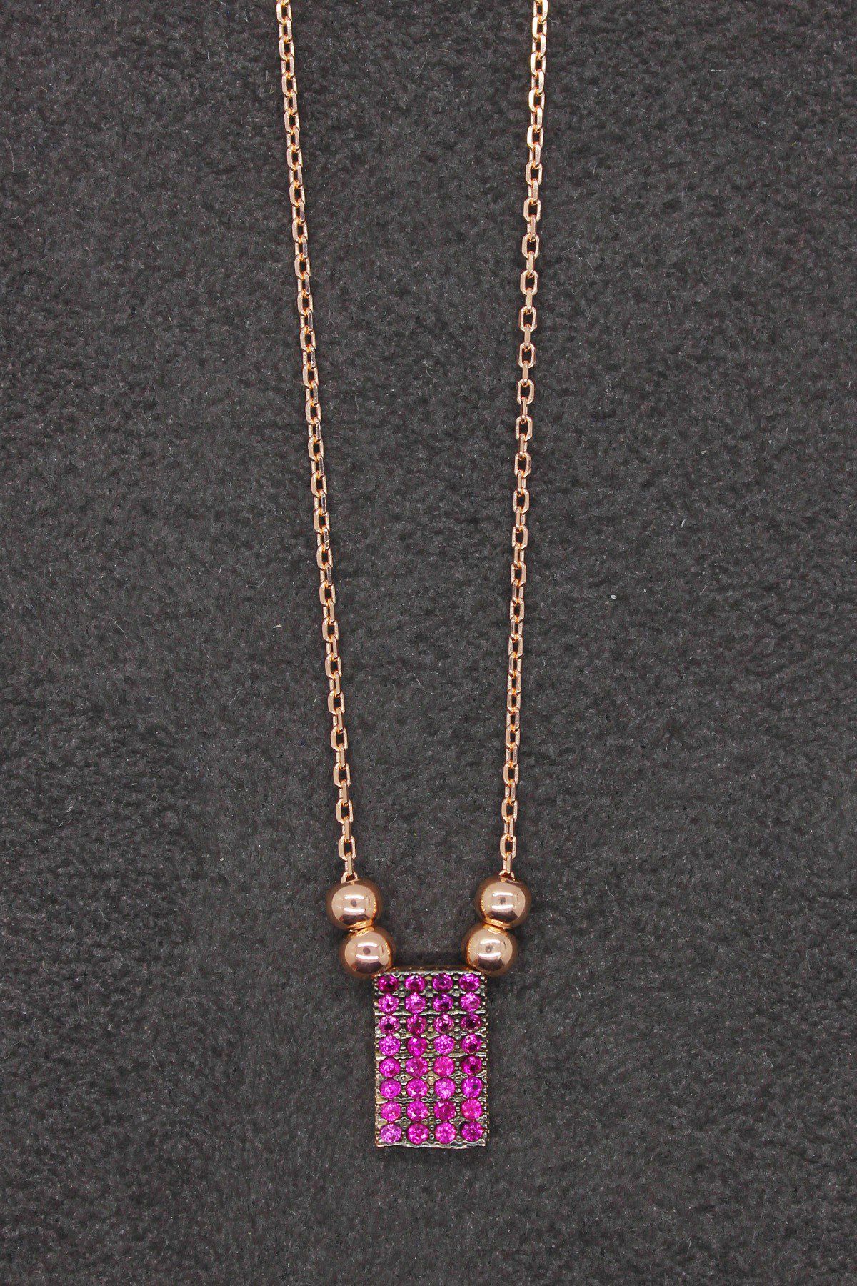 Kırmızı Dörtgen Rose Gümüş Kolye (TGK0142)