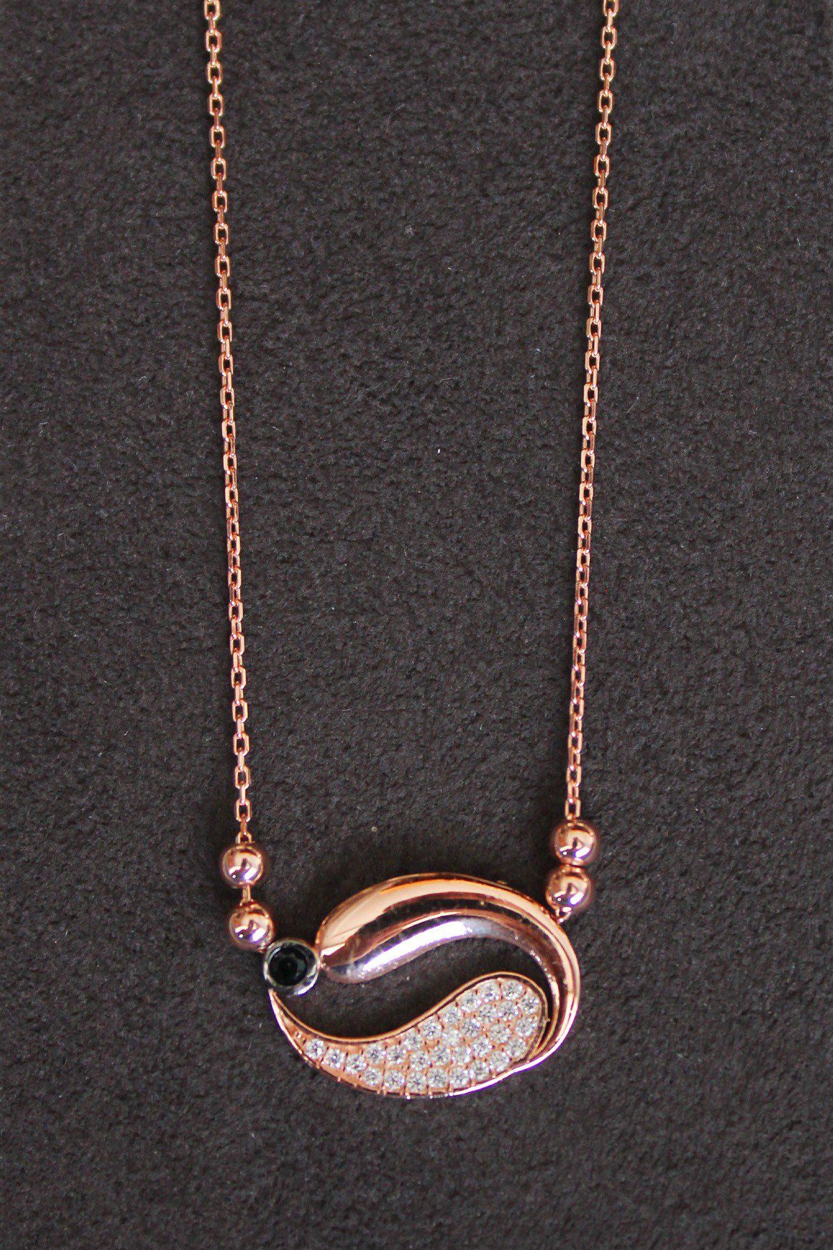 Siyah Balık Rose Gümüş Kolye (TGK0145)