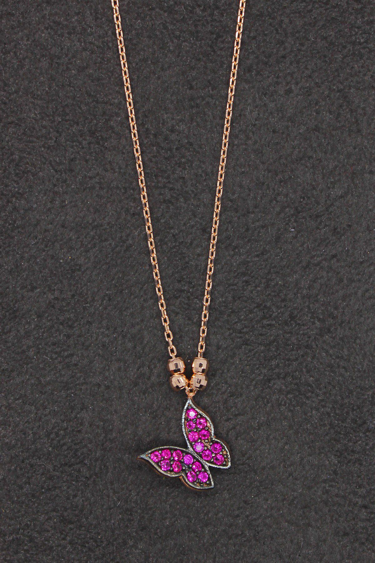 Kırmızı Kelebek Rose Gümüş Kolye (TGK0162)