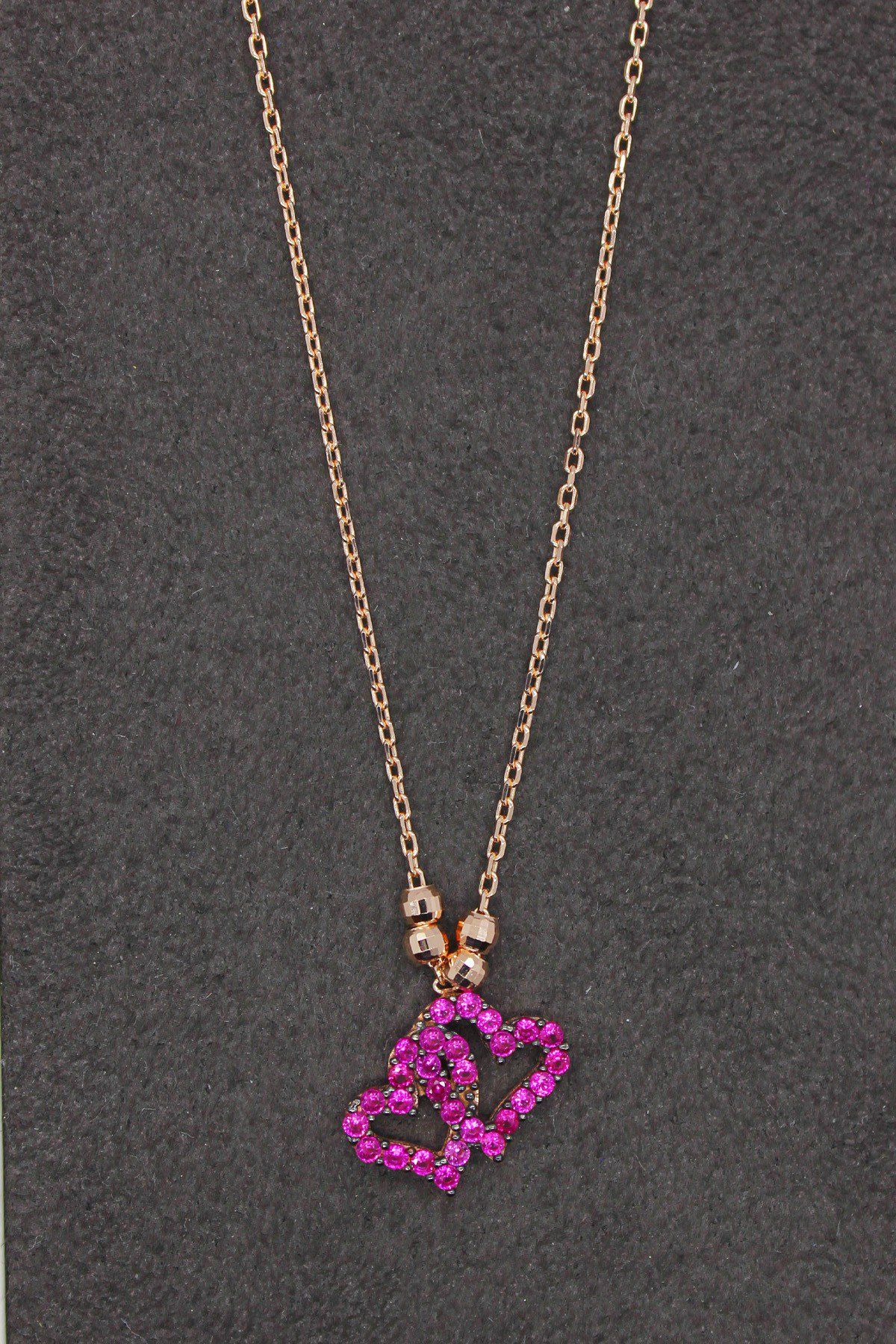 Kırmızı Kalpler Rose Gümüş Kolye (TGK0165)