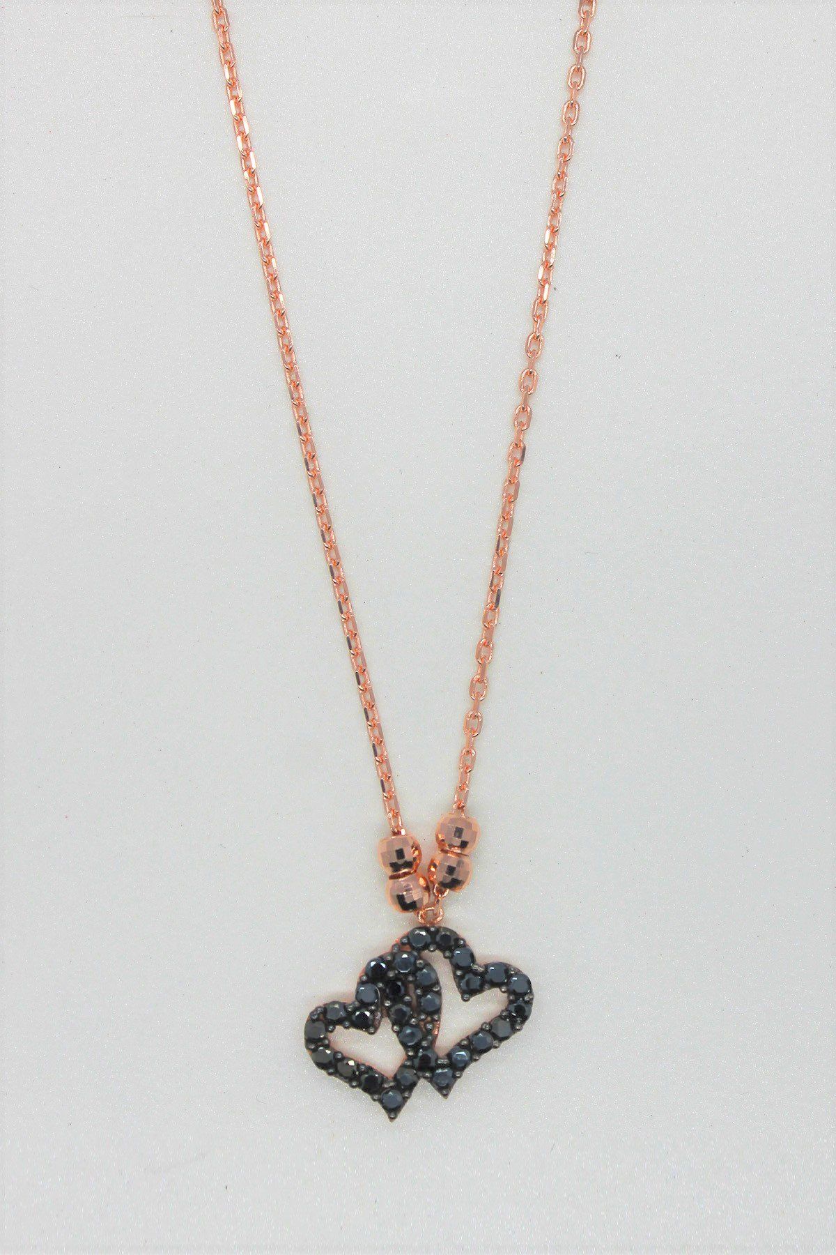 Siyah Kalpler Rose Gümüş Kolye (TGK0167)
