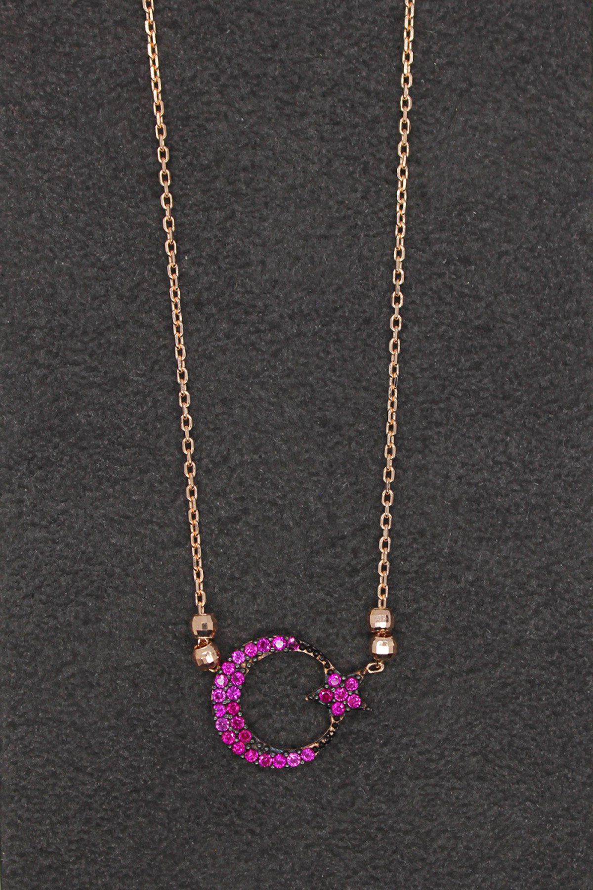Kırmızı Ayyıldız Rose Gümüş Kolye (TGK0186)