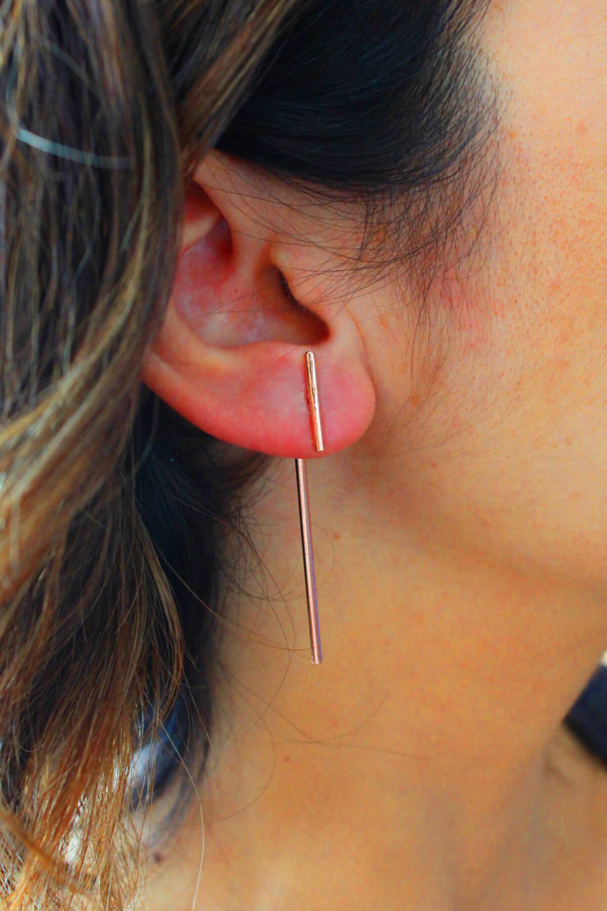 Piercing Çubuk Roz Gümüş Küpe (TGP0239)