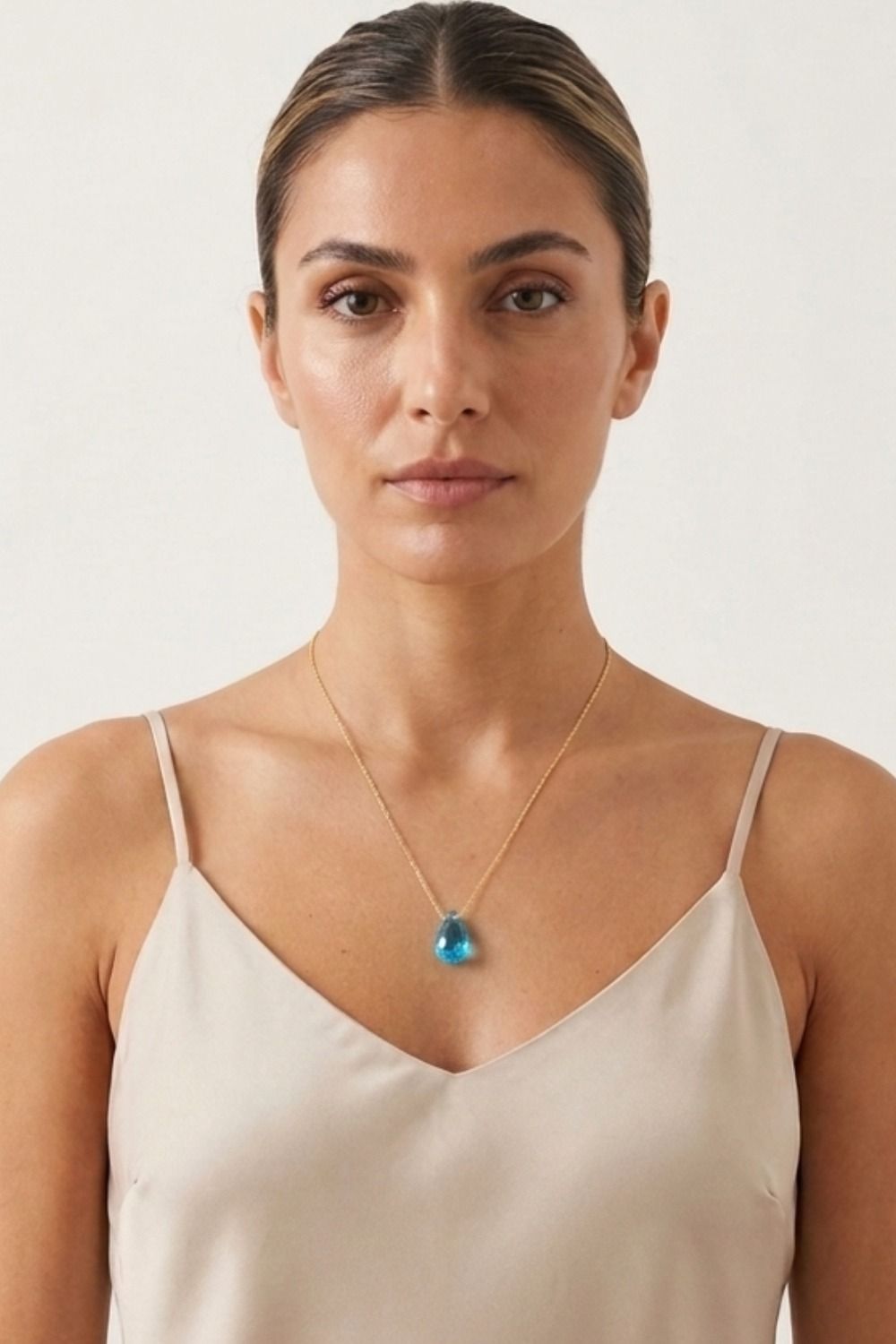 Mavi Topaz Drop Altın Kolye (PP8A003)