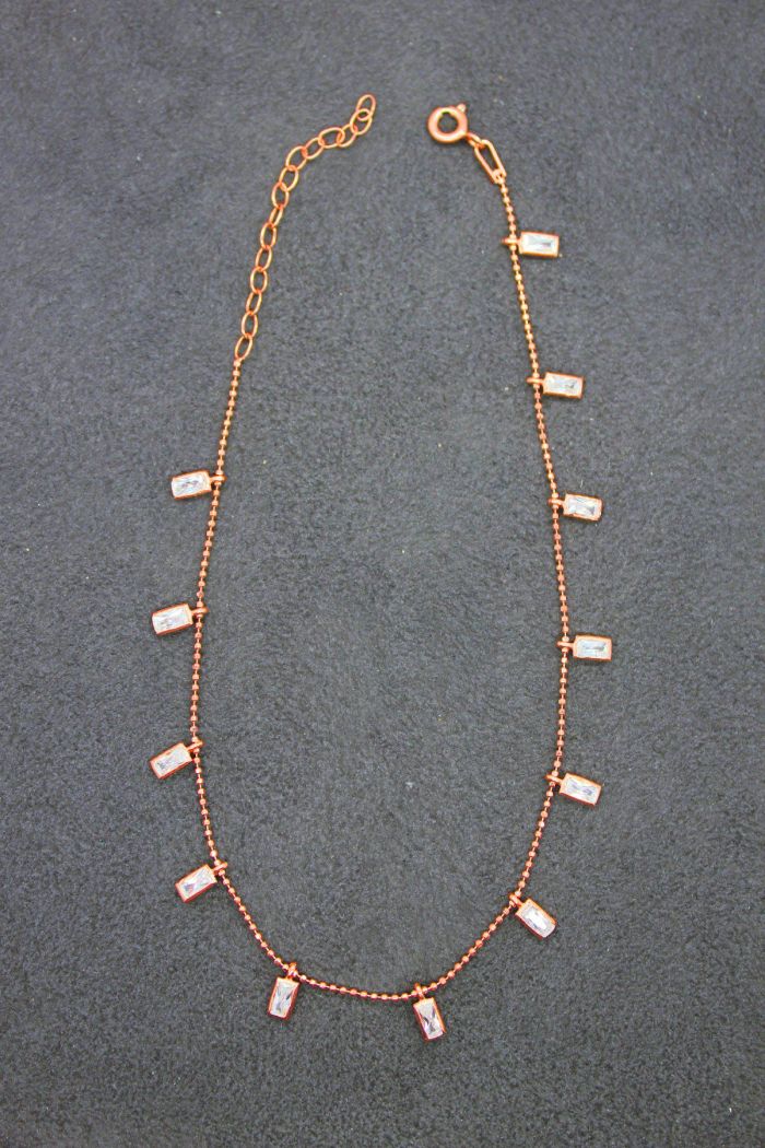 Dikdörtgen Taşlı Sallantılı Gümüş Halhal (GHL0004)