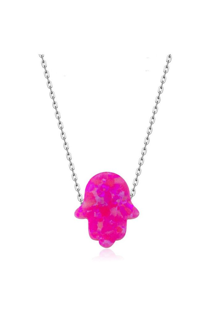 Pembe Opal Fatma Ana Eli Gümüş Kolye (GK00284)