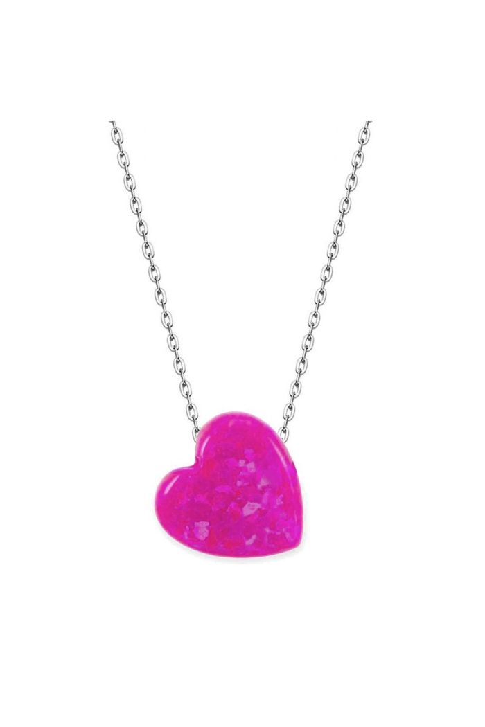 Pembe Opal Kalp Gümüş Kolye (GK00290)