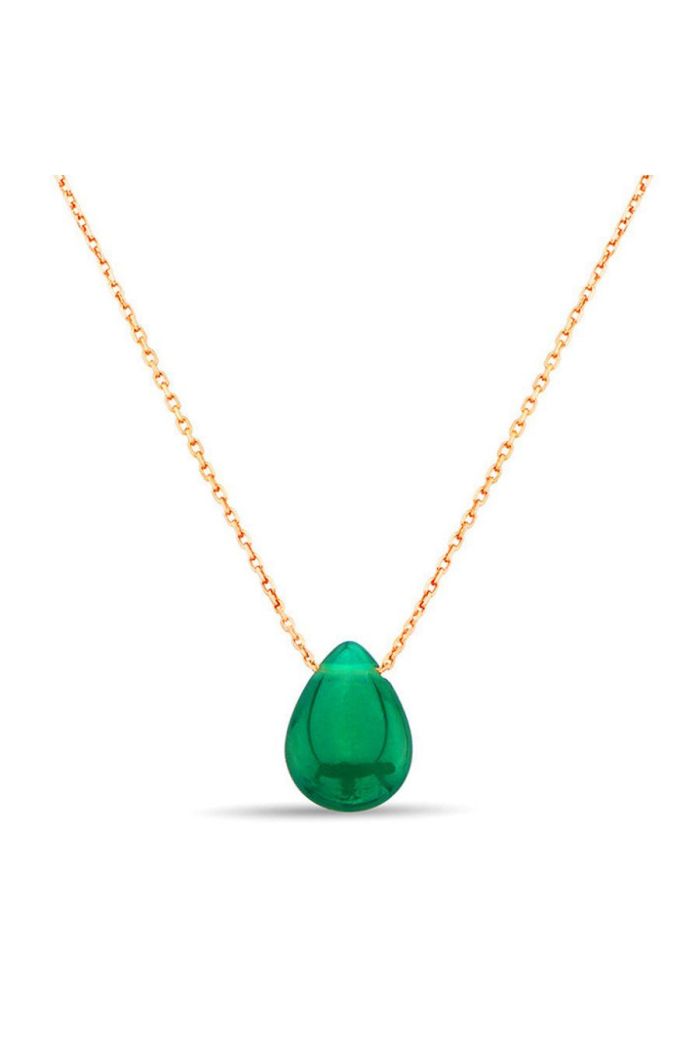 Damla Yeşil Jade Rose Gümüş Kolye (GK00495)