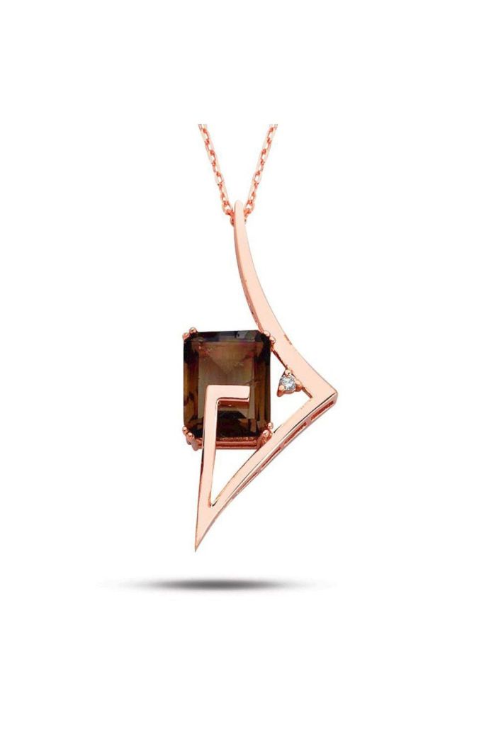 Smoky Quartz Roz Pırlanta Kolye (GPK0053)