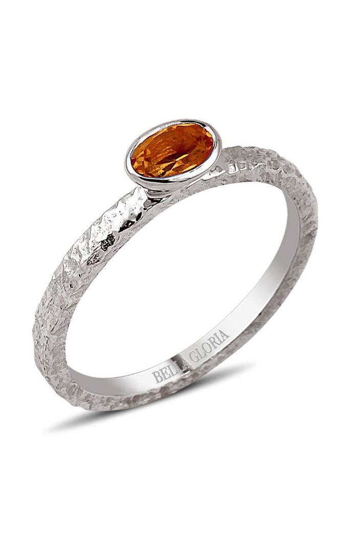 Oval Sitrin Gümüş Yüzük (GPY0014)