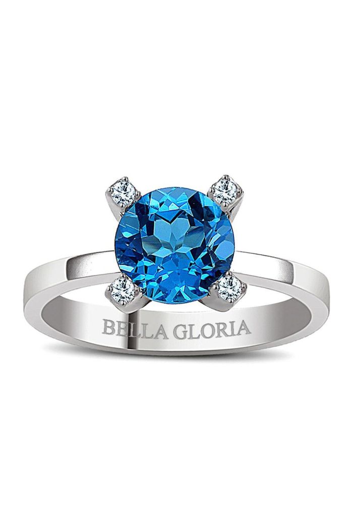 Altın Kaplamalı Mavi Topaz Pırlanta Yüzük (GPY0017)