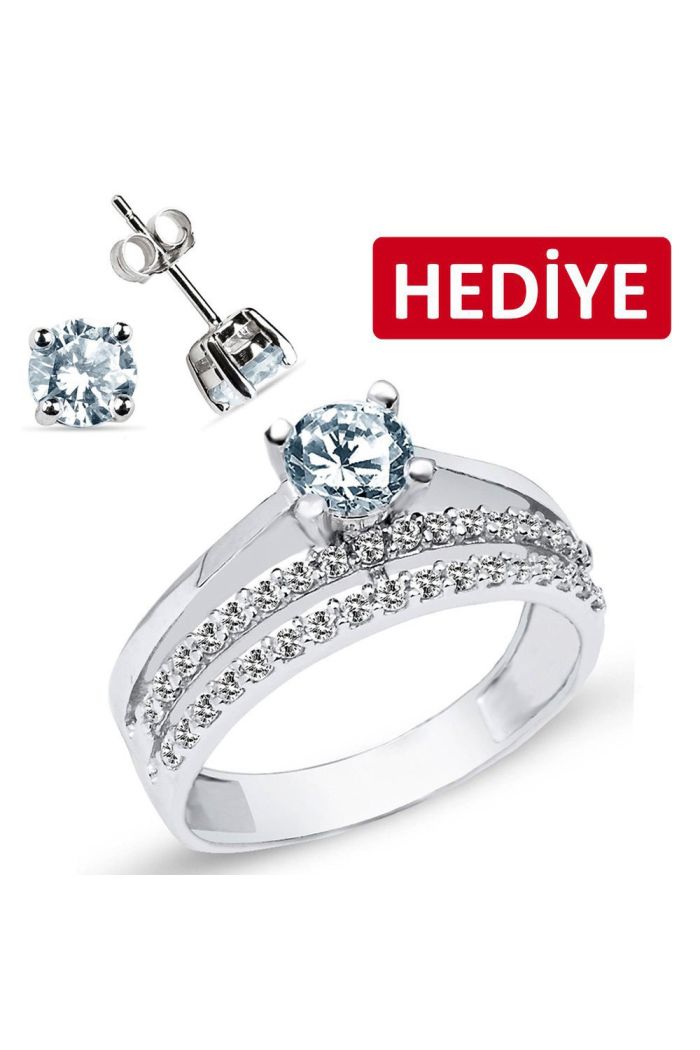 Gümüş Alyanslı Tektaş Yüzük (GY00176)