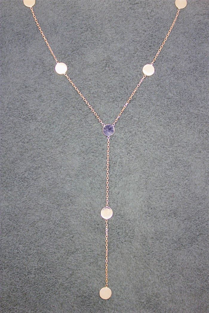 Sallantılı Yuvarlak Rose Gümüş Kolye (TGK0027)