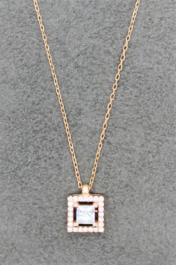 Dörtgen Tektaş Rose Gümüş Kolye (TGK0036)