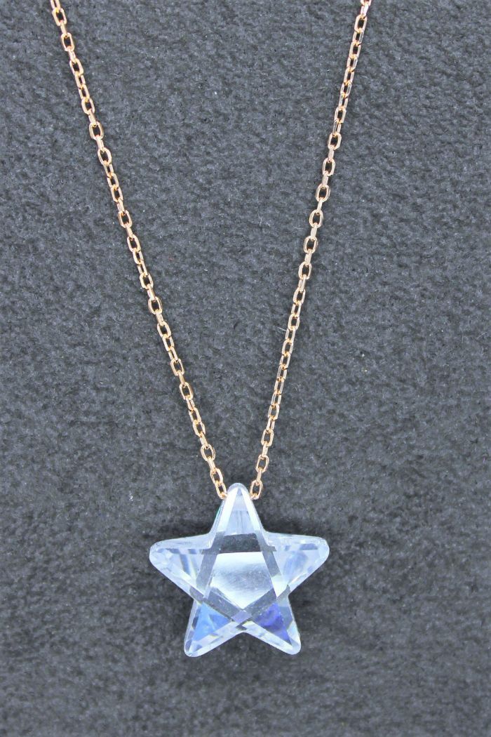 Beyaz Kristal Yıldız Rose Gümüş Kolye (TGK0047)