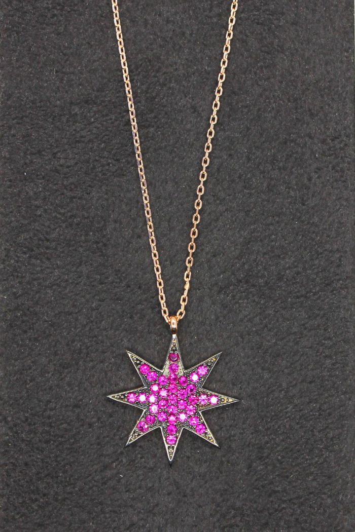 Kırmızı Yıldız Rose Gümüş Kolye (TGK0094)