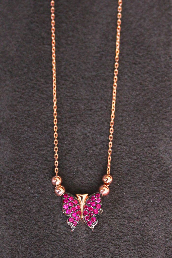 Kırmızı Kelebek Rose Gümüş Kolye (TGK0124)