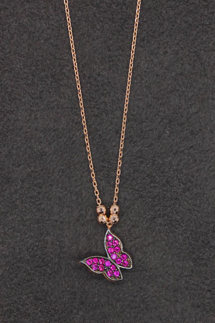 Kırmızı Kelebek Rose Gümüş Kolye (TGK0162)