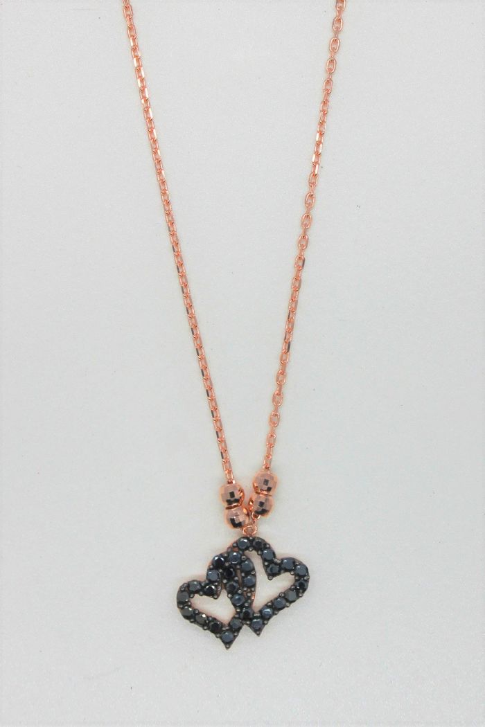 Siyah Kalpler Rose Gümüş Kolye (TGK0167)