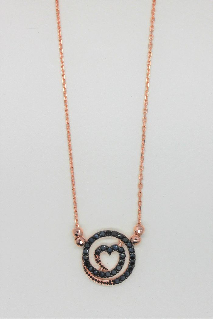 Siyah Lava Rose Gümüş Kolye (TGK0170)
