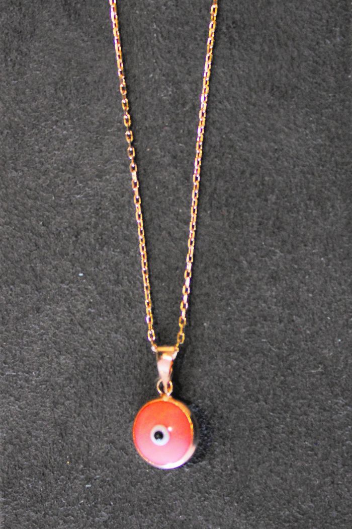 Pembe Nazarlı Göz Rose Gümüş Kolye (TGK0332)