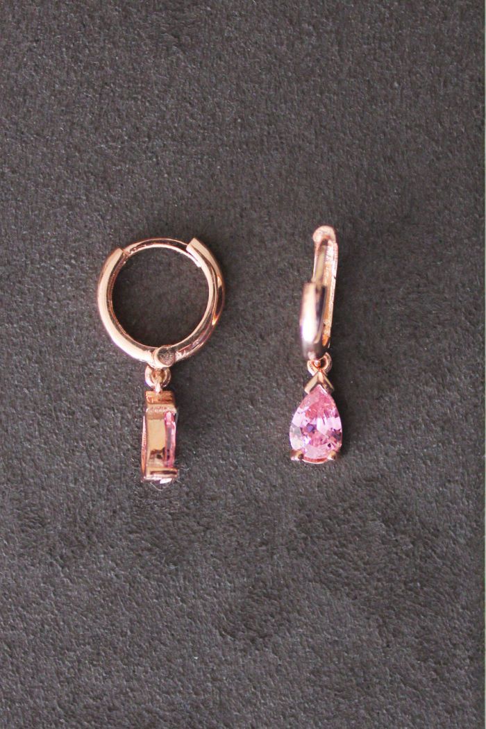Pembe Damla Taşlı Rose Gümüş Küpe (TGP0071)