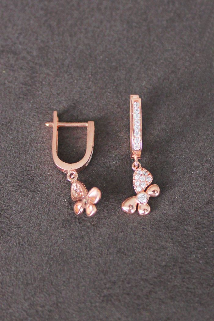 Sallantılı Kelebek Rose Gümüş Küpe (TGP0090)