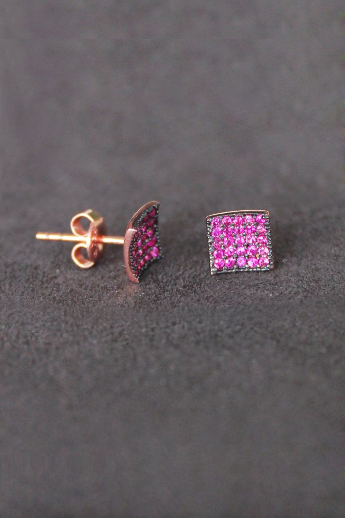 Kırmızı Kare Rose Gümüş Küpe (TGP0094)