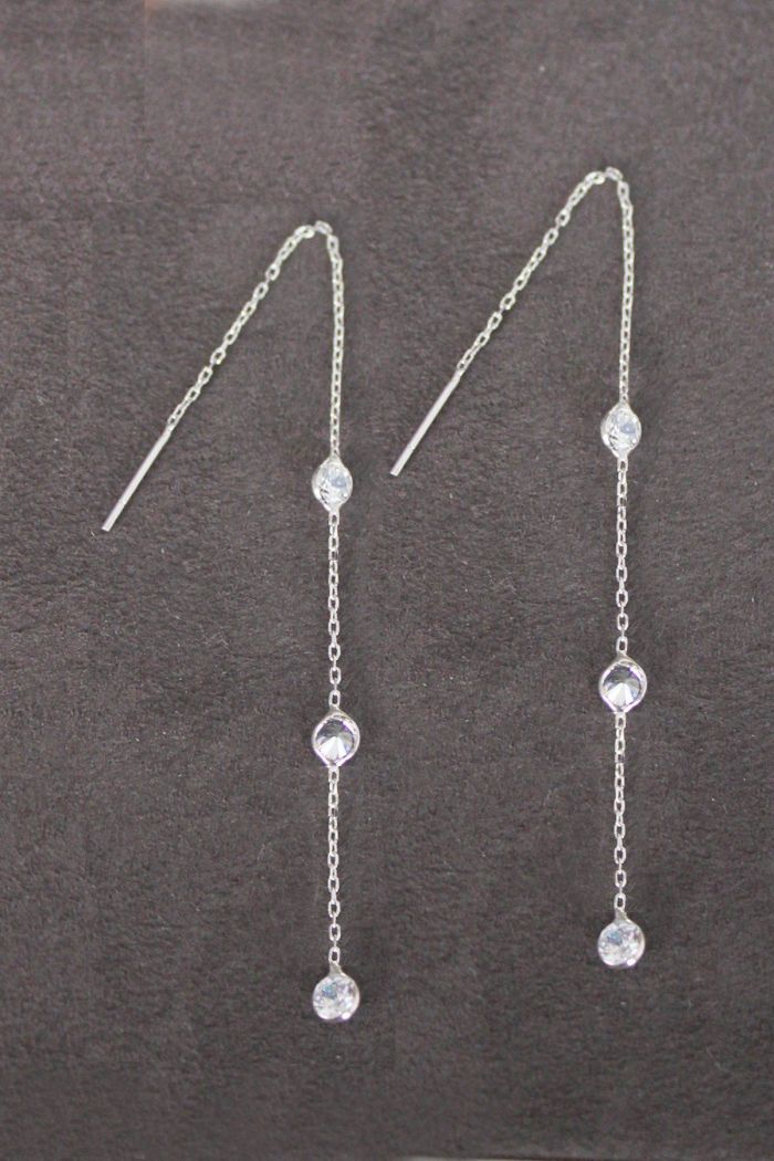 Sallantılı Üç Taş Gümüş Küpe (TGP0100)