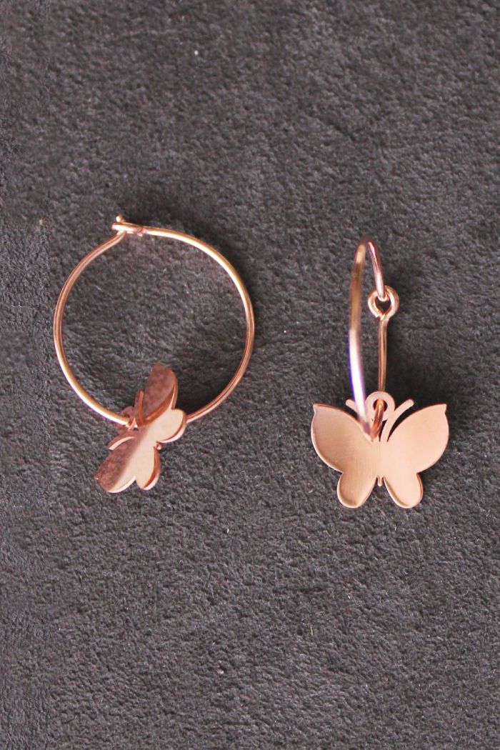 Sallantılı Kelebek Rose Gümüş Küpe (TGP0110)