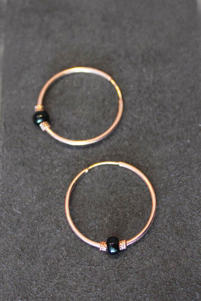 Siyah Taşlı Halka Rose Gümüş Küpe (TGP0118)